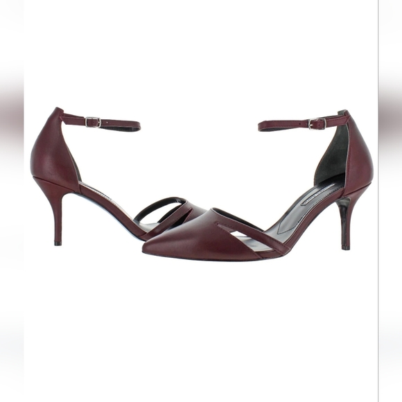 Charles David leather burgundy Astrid Closed point Toe Ankle Strap Pumps 11 New - Picture 1 of 10